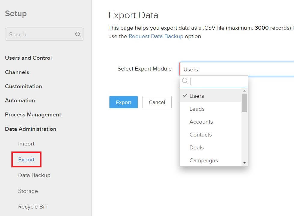 Zoho CRM data - Export Existing Data