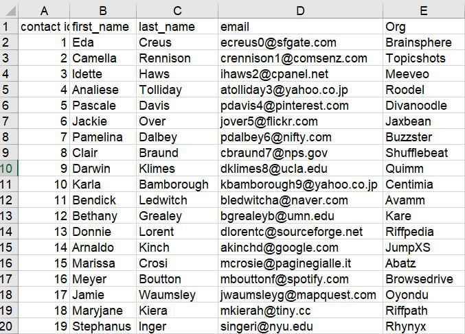 Contact Spreadsheet File